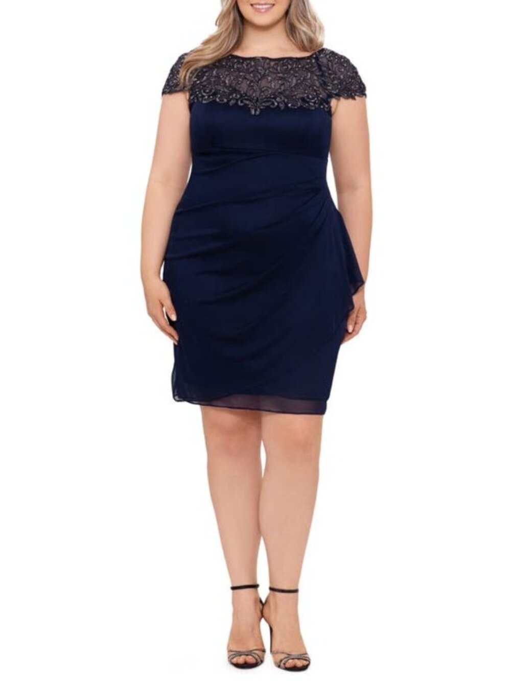 Xscape Plus Womens Beaded Knee Length Cocktail Party Dress Blue Size 18 NWT